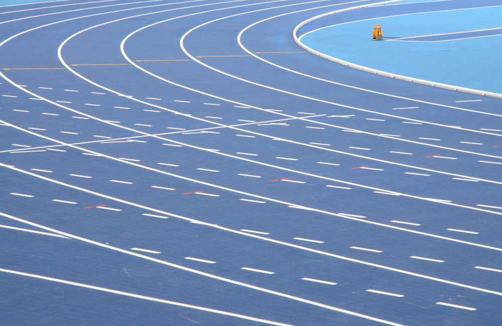 blue rubber running track stadium