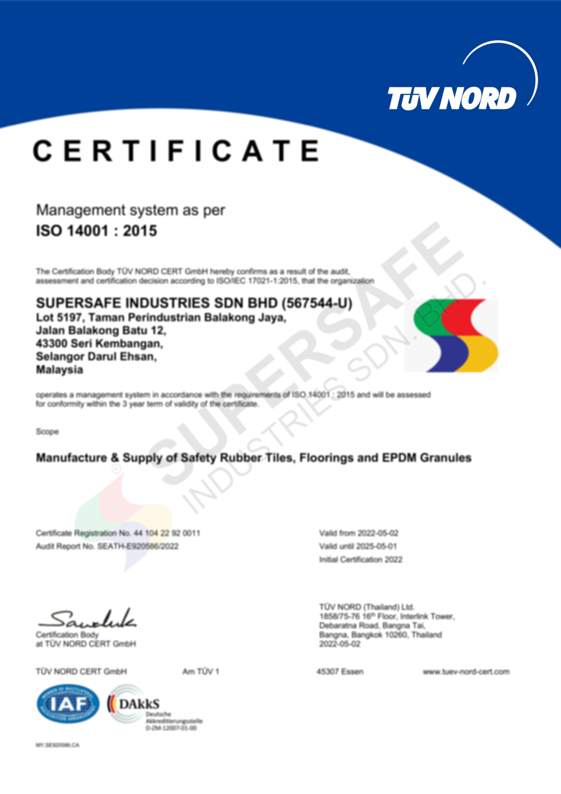 Supersafe-Certificate-ISO14001-2015